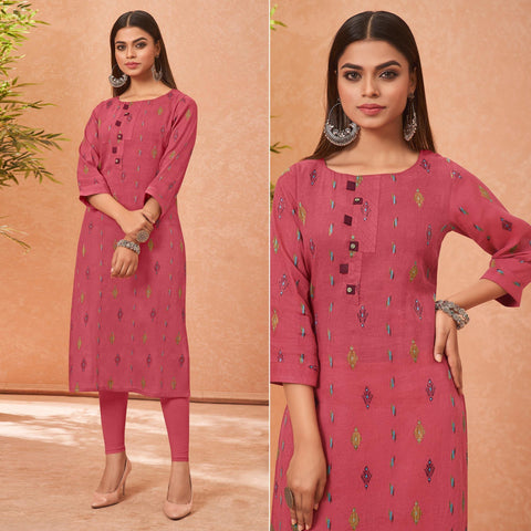 Cotton Stripe Coral Pink Kurti For Casual Wear | Kurti designs, Pink kurti,  Kurti designs latest